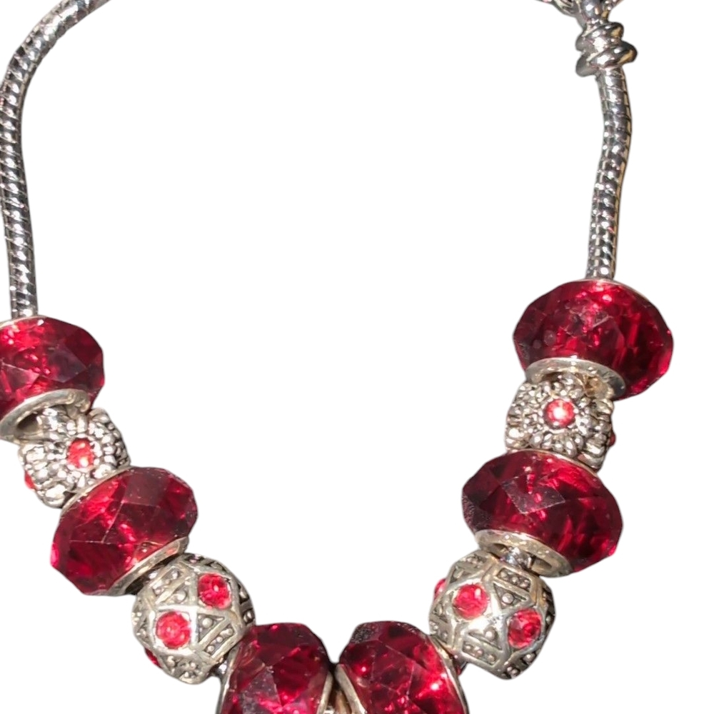 Red and Silver Crystal Bead Bracelet